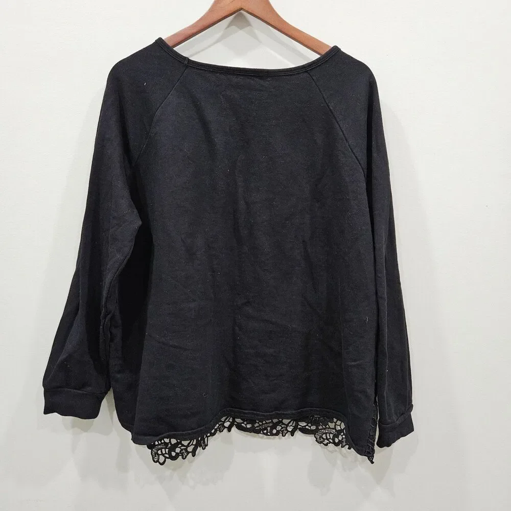Adrianna Papell Womens Lace Overlay Sweater XXL Black Romantic goth Dark Fairy